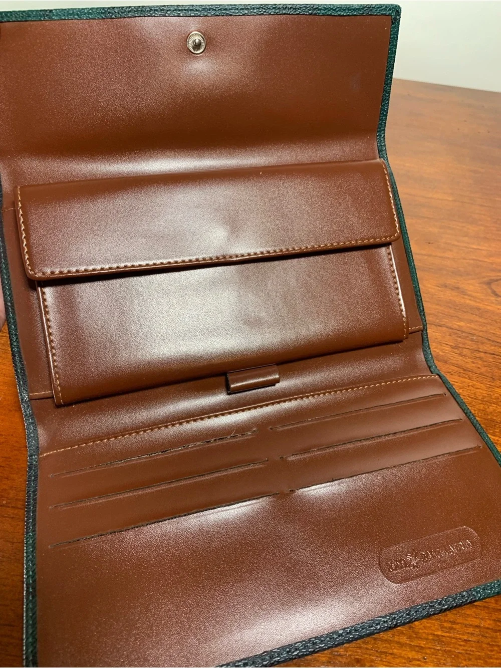 Polo by Ralph Lauren Brown Leather Card Holder with Green Trim